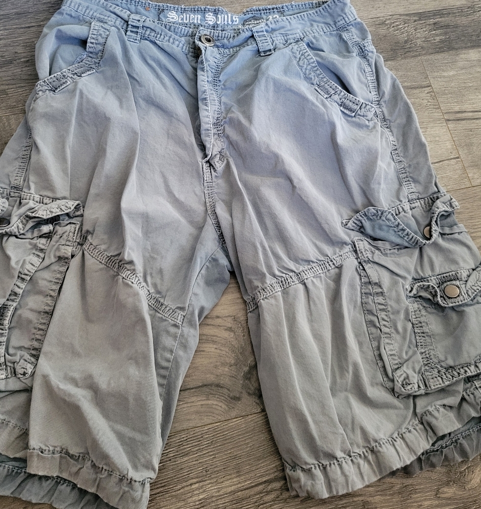 SEVEN SOULS Cargo Shorts Sz 32 Gray Cotton 90s Grunge Wide Skater Mens